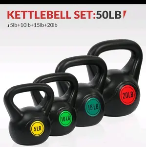 Wide Grip Kettlebell Exercise Fitness Weight Set 4-Pieces 5lb 10lb 15lb and 20lb Vinyl Coated for Optimal Performance and Balance Training