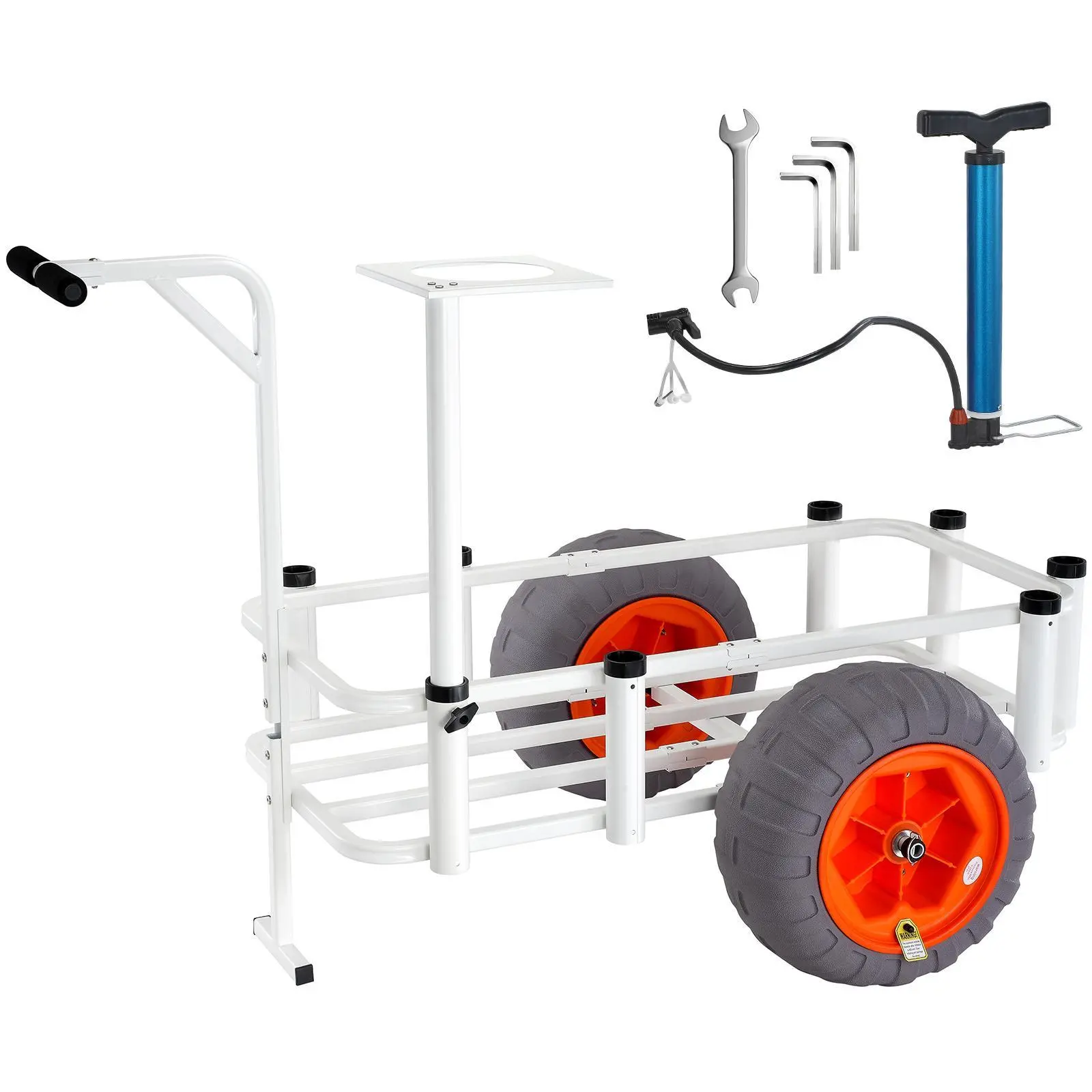 【Backtoschool】VEVOR Beach Fishing Cart, 350 lbs Load Capacity, Fish and Marine Cart with Two 16" Big Wheels PU Balloon Tires for Sand, Heavy-Duty Aluminum Pier Wagon Trolley with 8 Rod Holders for Fishing, Picnic