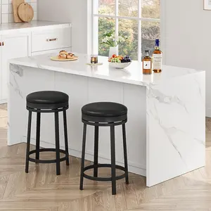 Swivel Bar Stools Set of 4, 24.4" Counter Height Bar Stools with Upholstered PU Leather Cushion, Backless Round Kitchen Barstools with Metal Frame Kichen Home Bar Dining Room