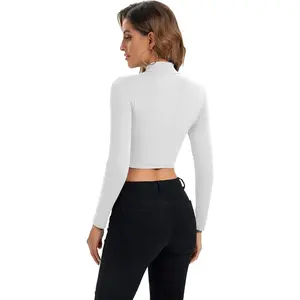 Women's Longsleeves Crop Top - Lightweight Casual Mock Neck Base Layer, Soft Minimalist Grey Basic Streetwear T-Shirt for Summer Outfits