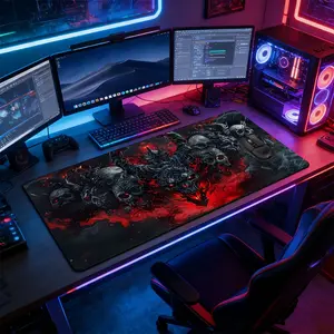 Red Black Skull Demon Large Gaming Mouse Pad, Non-Slip Rubber Base Stitched Lock Edge Desk Mat, Gothic Dark Fantasy Design, Durable Accessory for Home & Gaming Setup, Gift for Gamer & Gothic Metal Fans, Made for gaming