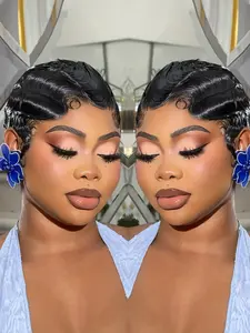 Finger Wave Pixie Cut Wig for Women Curly Wave Wig Halloween Wig Full Machine Made Wig 150% Density 6 Inch Curly Hair Wigs