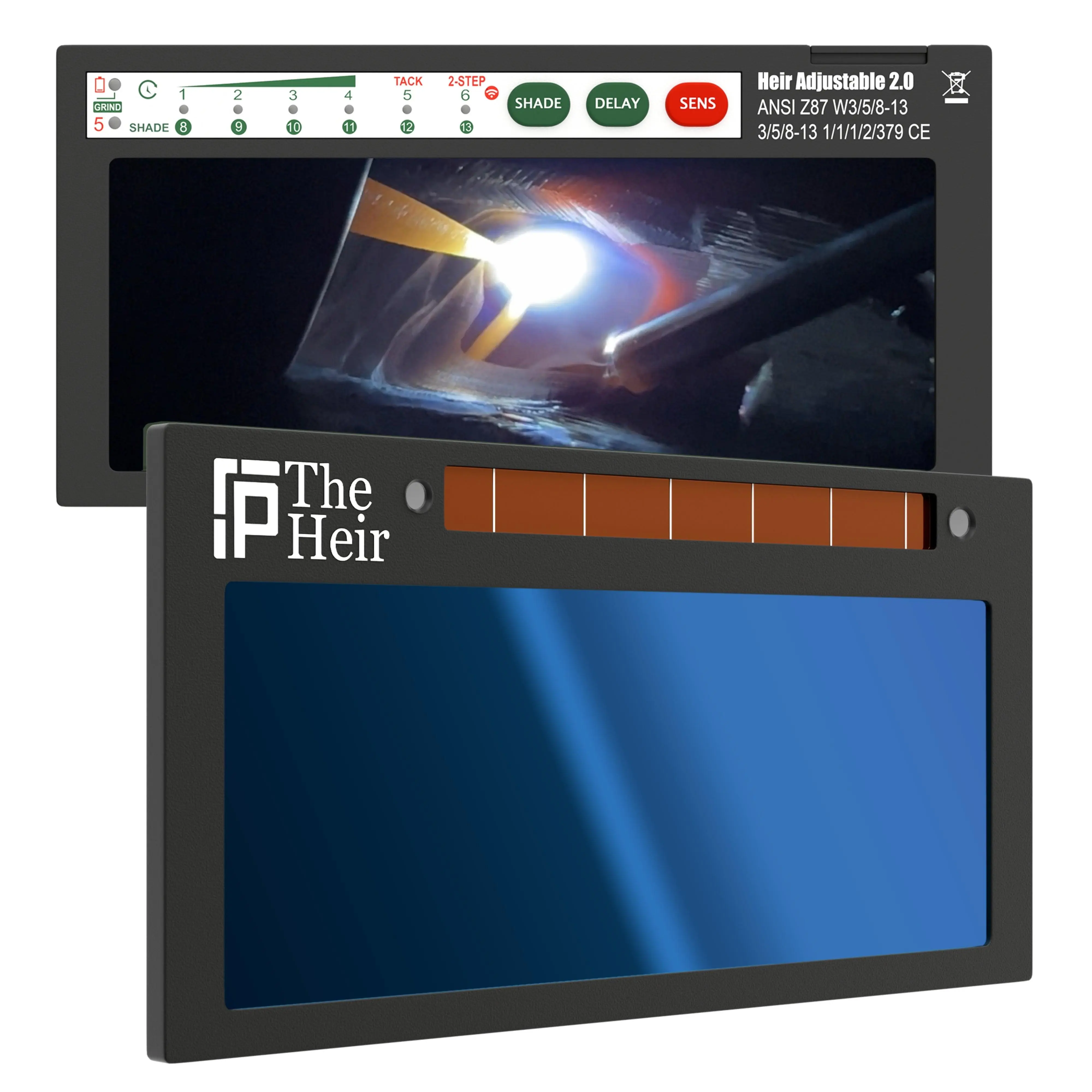 The Heir Adjustable 2.0 - 5A TIG RATED + Grind Mode Blue Auto Darkening Lens | Adjustable Shade