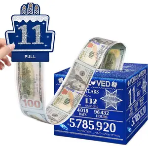 Happy Birthday Money Box for 11th Birthday Cash Gift, Decorations for Boys Girls, Gifts for 11 Year Old, Cool Things for Teens Blue with 100PCS Bags
