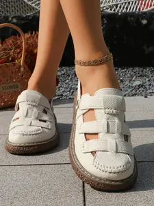 Women's Alligator Pattern Open Toe Roman Sandals, Vintage Forest Style Summer Two-Wear Soft Sole, Pregnancy Friendly Shoes