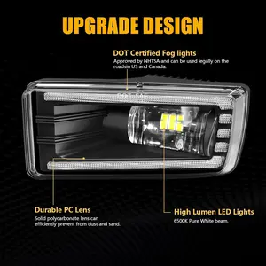 LED Fog Lights with Day Running Light & Amber Turn Signal for 2007-2015 Chevy Silverado, Suburban, Tahoe, Avalanche Pickup Truck - IP67 Waterproof, 6500K Pure White Beam, DOT Certified, High Lumen