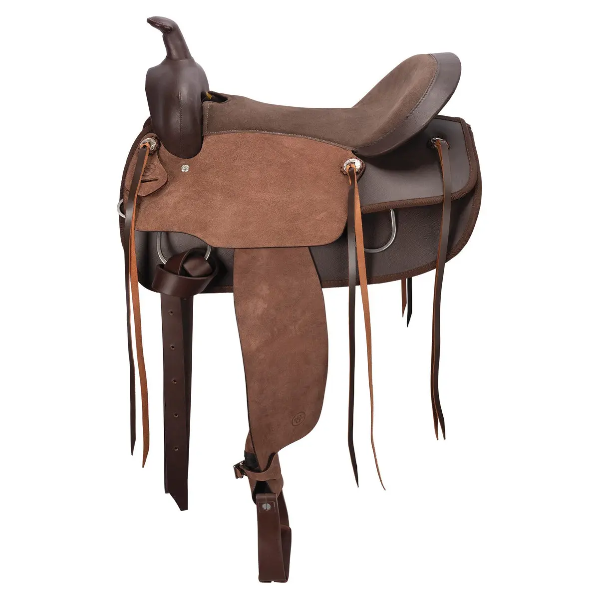 Schneiders Roughout and Synthetic Trail Saddle II, Western Lightweight Hybrid Motorcycle Seat with Round Skirt, Synthetic Skirt and Pommel, Versatile Fit