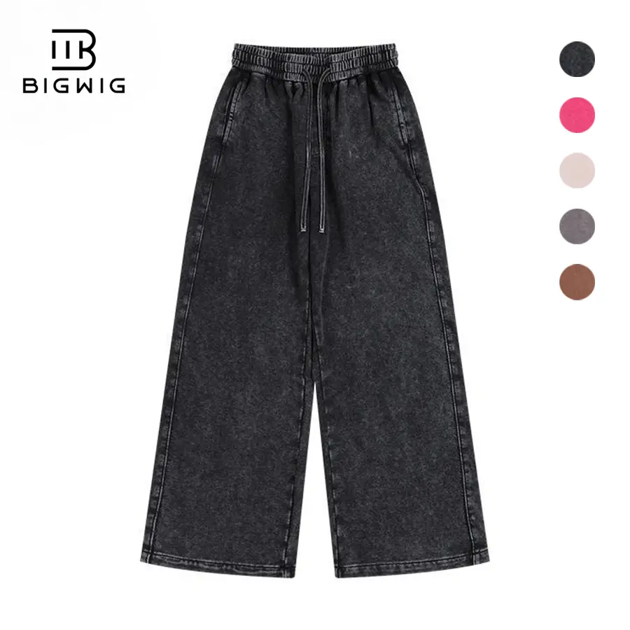 BIGWIG Menswear Plain Regular-Fit Drawstring Pants - Solid Color, Casual Pockets, Washed Distressed, Unisex Vintage Streetwear for Fall-Winter Everyday Wear