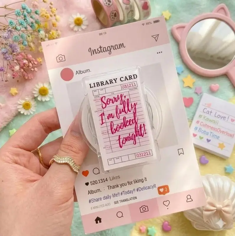 Cute Library Card Phone Grip – Book Lover Magnetic PopSocket, Aesthetic Bookish Phone Holder, Teen & Adult Reading Accessory