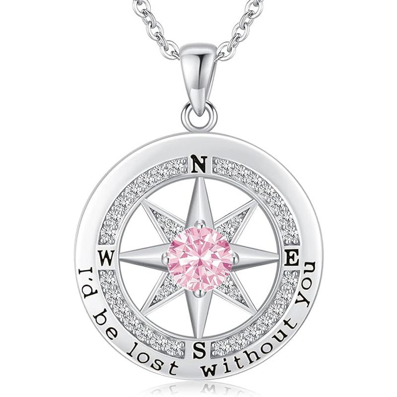 Personalized 12 Birthstone Compass Necklace | 925 Sterling Silver with Gold/Rose Gold/White Gold Plating + Zircon, Birth Month Jewelry for Women, Ideal Birthday Gift