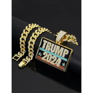 Rhinestone Decorated Letter Pendant Necklace, Unisex Street Trendy Chunky Chain Necklace, Hip Hop Jewelry for Party, Daily Decor, Trendy Exquisite Jewelry for Gift  Jewelry for Men