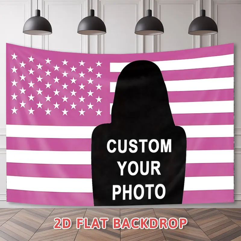 Custom Printed Tapestry - Pink American Flag Star Pattern, Polyester Flat Banner with Custom Photo Name Text, Suitable for Wedding/Birthday, Durable Easy-Install Home Decor