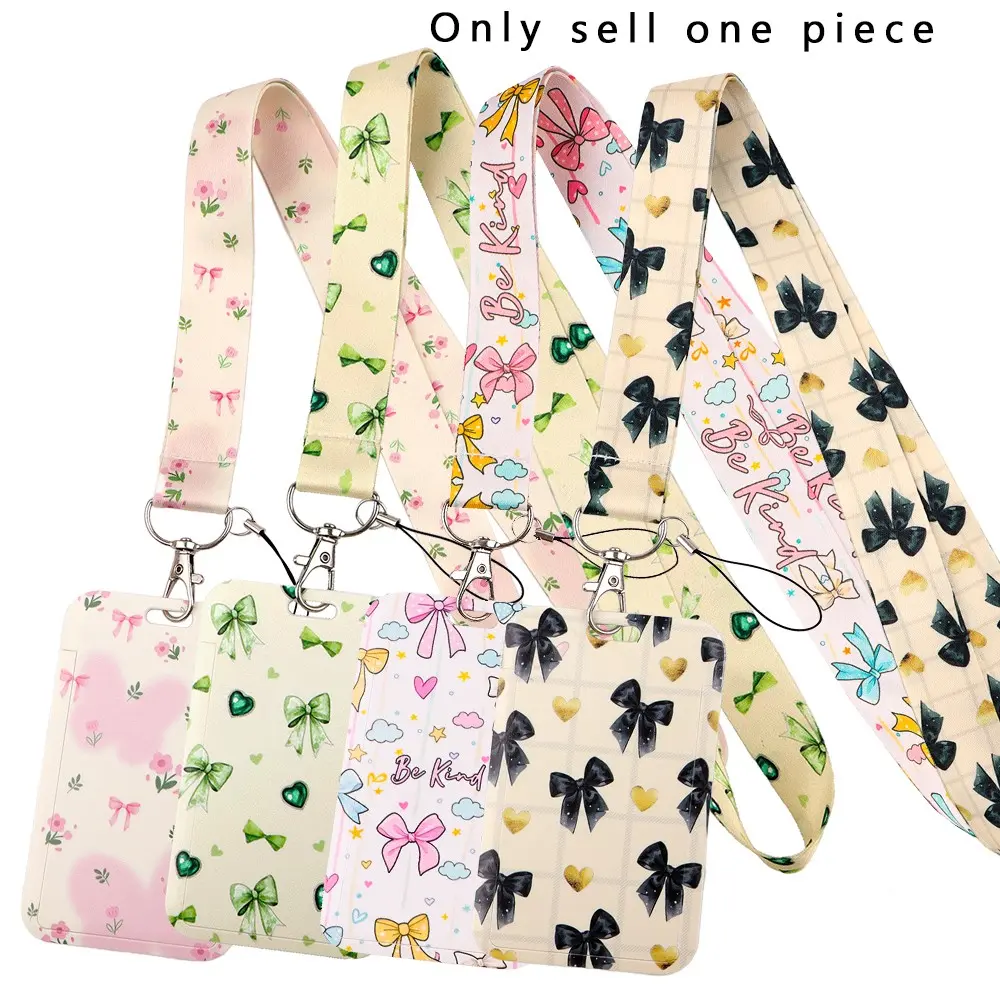 Cute Simple Bow Tie Pattern Neck Strap Lanyard for Keys Keychain Women Girls Badge Holder USB ID Credit Card Pass Hang Rope Lariat Mobile Phone Charm Accessories Cute Keychains