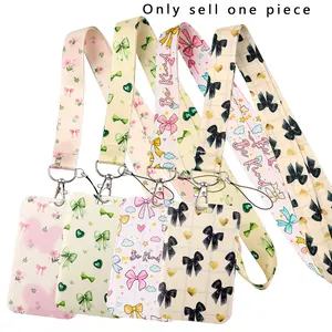Cute Simple Bow Tie Pattern Neck Strap Lanyard for Keys Keychain Women Girls Badge Holder USB ID Credit Card Pass Hang Rope Lariat Mobile Phone Charm Accessories