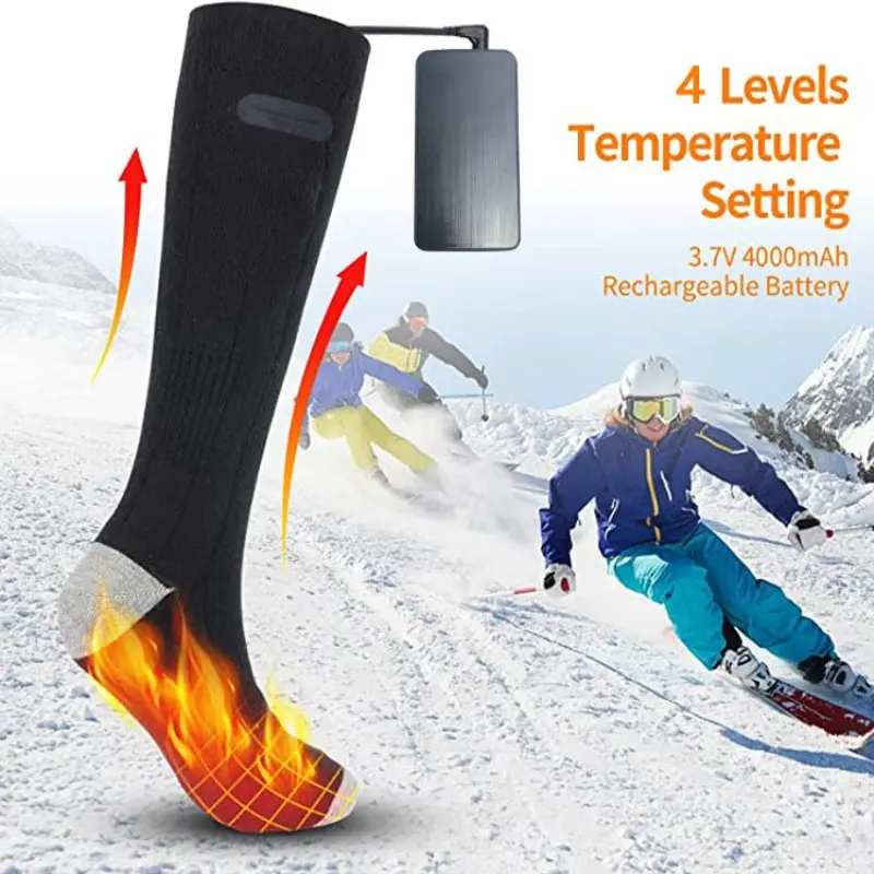 Rechargeable Heated Socks with Four Temperature Settings, Long Battery Life, Washable, Multi-Area Heating, Ideal for Skiing & Hiking