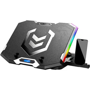 Gaming Laptop Cooling Pad 15-17.3 Inch, Laptop Fan with 6 RGB Cooling Fans, Laptop Cooling Stand with 6 Height Adjustable, Laptop Cooler with LCD Screen, 2 USB Ports, Phone Stand