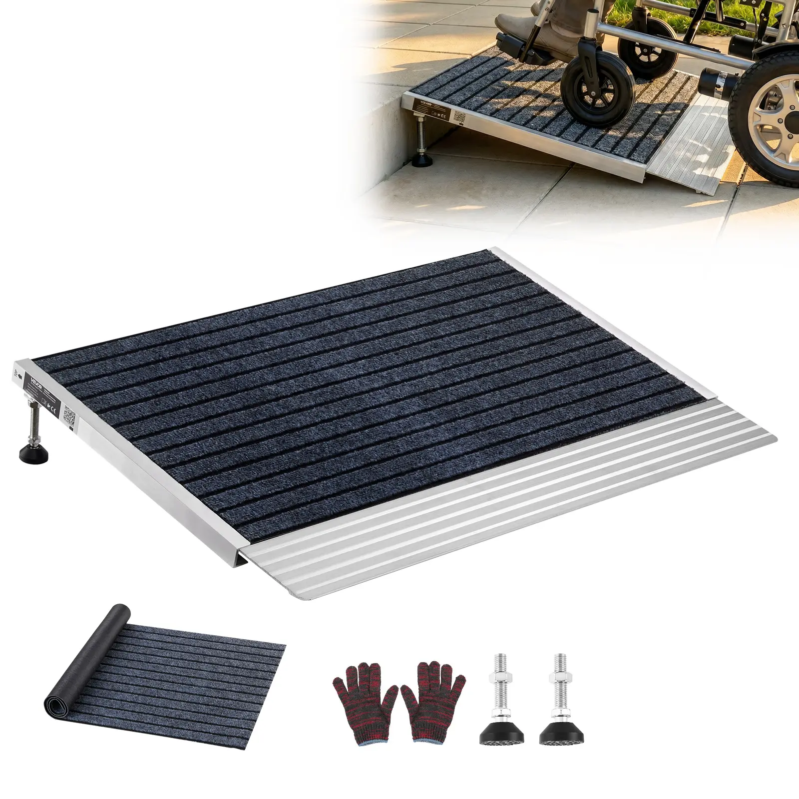 【summerfinds】VEVOR Threshold Ramp for Doorways, 24 x 35.8 in, Platform Aluminum Wheelchair Ramp with Adjustable Height, Non-Slip Door Threshold Ramps, 800 lbs Load Capacity, for Home Steps, Wheelchairs, Walkers