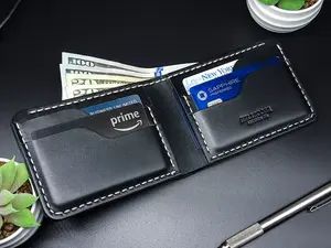 Bellicose Men's Bifold Wallet, Handcrafted Black Full Grain Leather White Thread Stitching, Includes RFID Blocker Card, Gift for Him, Mens Gift Wallet
