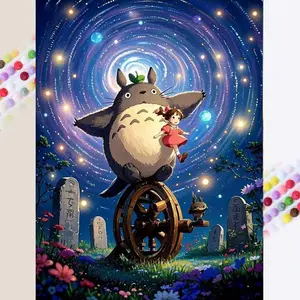 1 DIY handcraft diamond painting kit, 5D diamond art kit, DIY decoration, anime design, Totoro, little girl, starry sky diamond painting kit with all round diamonds, mosaic, diamond art, DIY art home decoration, suitable for Christmas.