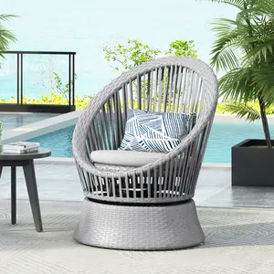 26.7" Swivel Chair Wicker Lounge Chair with Rattan and Metal Frame, Featuring a Stylish Round Design, Perfect for Living Room, Patio, or Balcony Relaxation, Modern Silver Chair