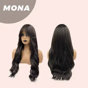 JBEXTENSION 26 Inches Midnight Brown( Black/Brown) Wave Wig With Bangs MONA