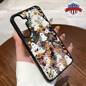 Magnetic Phone Case Supports Wireless Charging Compatible with Galaxy S26 Edge S23  Ultra S24 Plus FE S25 S22+ Halloween Spooky Garden Pattern Anti-Yellowing Shockproof durable ultra-thin Crystal Transparent Acrylic Cover Smartphone Casing