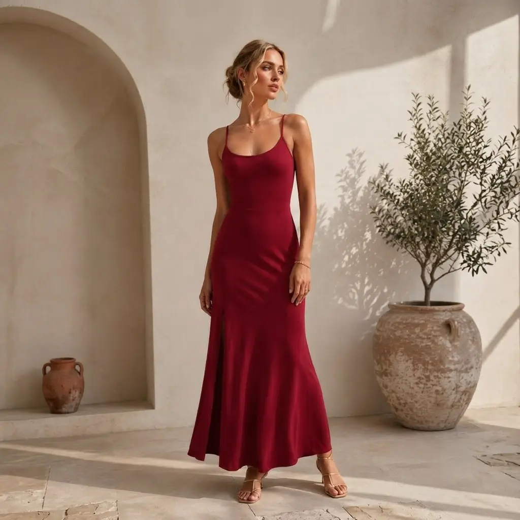Elengatine Women's Sleeveless Elegant Backless Spaghetti Strap Bodycon Maxi Dress - Crisscross Lace-Up Back, High Slit, Soft Stretch Polyester, Snug Fit, Crisscross Detail Adds Drama, Formal Dresses for Women, Made for Parties and Proms, Graduation Wear