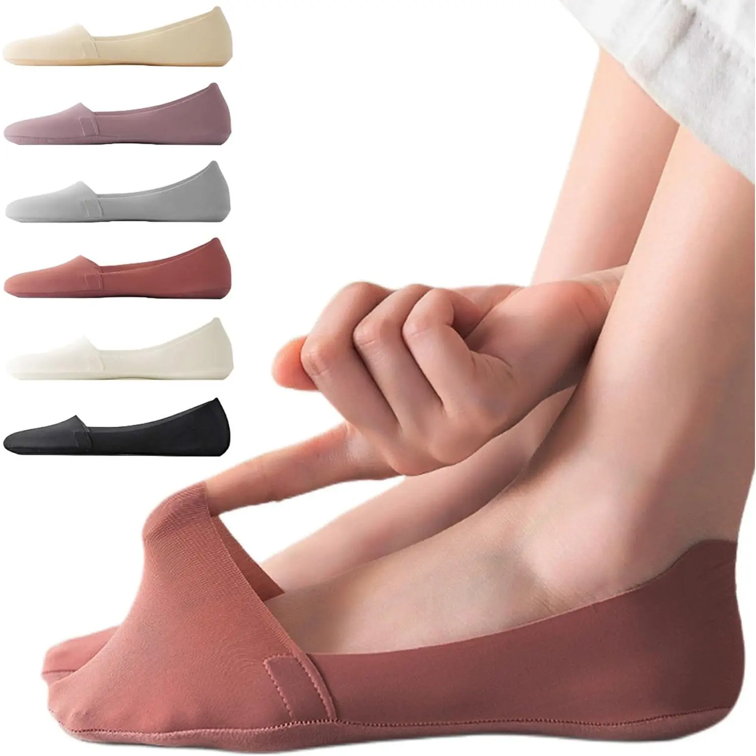 Knit Thin No Show Socks (Women 5-12), Made of Ice Silk Surface on the Surface & Cotton on the Bottom Minimalist Womenswear