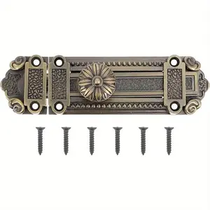 Vintage Heavy-Duty Metal Door Lock and Bolt Set, Sturdy Lock, Floral Pattern Design, Sliding Security Lock for Windows & Doors, Easy Installation, Door Hardware