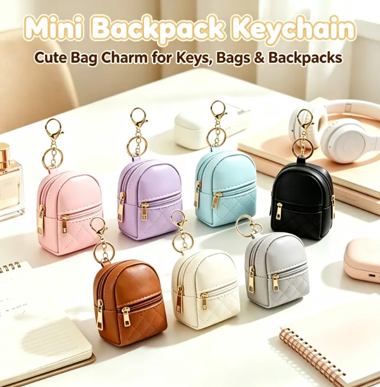 Mini backpack keychain, perfect for women’s Mother’s Day gift, PU leather makeup bag key pocket, coin purse, card holder, cable organizer, zippered small bag