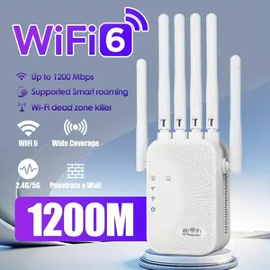 Wireless Network Extender And Repeater, WiFi Range Extender, WiFi Repeater, Dual-Band 5ghz And 2.4ghz, 1200mbps Speed, 6 External Antennas, Coverage Up To 8,000 Square Feet, Supports Up To 50 Devices, Home Repeater With 2 Lan Ports.