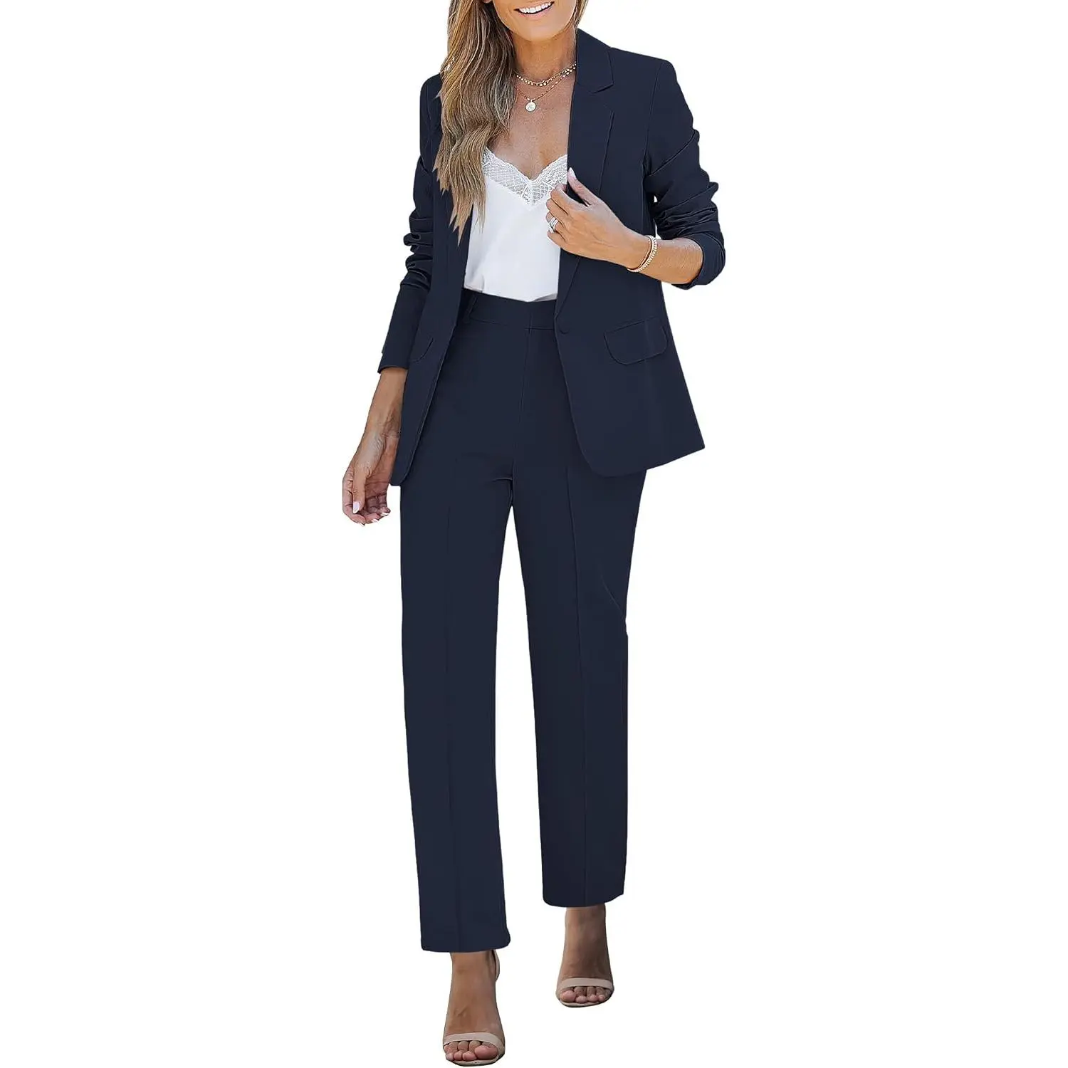 Women's Two Piece Sets Pants Suits Dressy Business Casual Outfits Professional Blazer Pantsuits Set Work Office