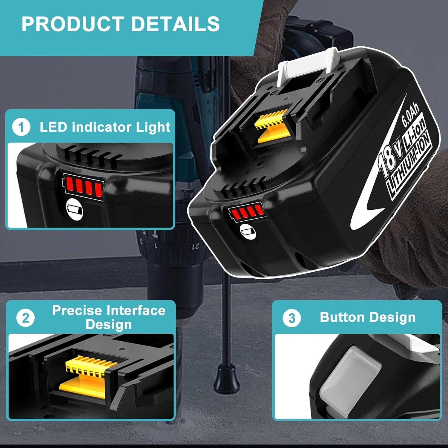 4 PACK BL1860B 6.0Ah 18V Lithium-Ion Battery For Makita BL1850B BL1840B BL1830B Cordless Power Tools Replacement Battery 4 PACK BL1860B 6.0Ah 18V Lithium-Ion Battery For Makita BL1850B BL1840B BL1830B Cordless Power Tools Replacement Battery