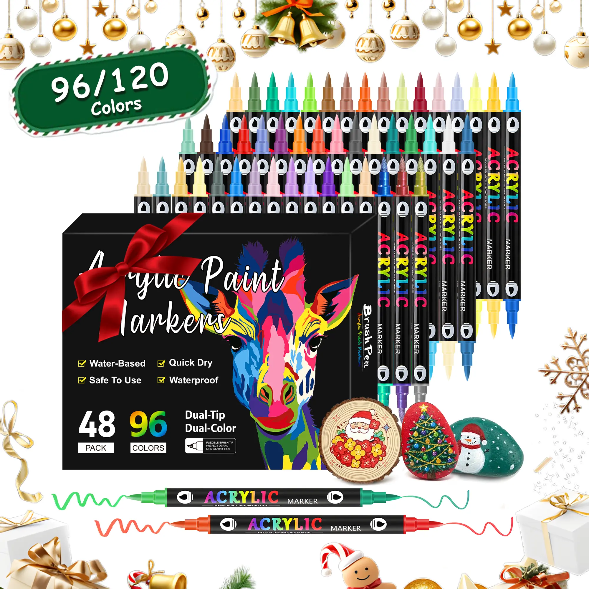 2026 New Model Unisex Double-Ended Acrylic Painting Brushes (48 Pcs/96 Colors, 48 Markers) - Ultra-Fine Pointed, Acrylic Marker, for Rock Painting, Canvas, DIY Crafts, Crafting with Kids, 48/60 Sets