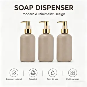 3-Piece Shower Bathroom Soap Dispenser Set, Soap Container, 8.45oz/250ML Shampoo Conditioner Distributor, Wheat Straw Color Hand Sanitizer Refillable Bottle with Gold Pump, Soap Dispenser Kit
