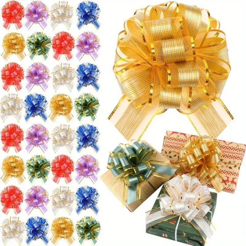 36pcs Vibrant Ribbon Bows for Gift Wrapping - Luxury Ribbon Pull Bows, Ideal for DIY Jewelry Making, Christmas Tree Home Decor, Ribbon Bow