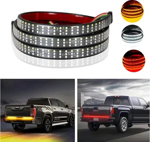 Tailgate Light Bar 60" Triple Row 432 LED Tailgate Light Strip IP68 3 Color Light Bar with Turn Signal Brake Running Reverse Double Flash Light for Pickup Truck SUV Jeep Van RV Trailer