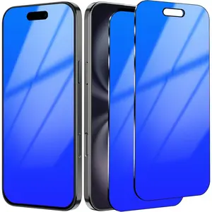 Screen Protector for  16 Tempered Glass for, 2 Pack 25  Anti-Spy Gradient Colorful Anti-Blue Light Eye Protection with Installation Frame Case Friendly (6.1 inch Blue)