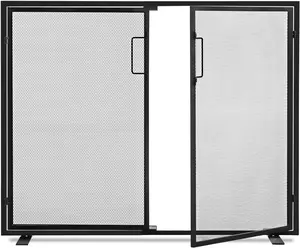 Fireplace Screen 2 Panel Spark Guard Cover, 39" L x 30.7" H Wrought Iron Metal Fireplace Gate with Magnetic Doors for Living Room, Black