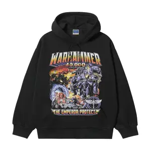 Warhammer 40K "For the Emperor" Heavyweight Vintage Hoodie Cotton Blend Classic Anime Sweatshirt Menswear Tops Pullover Long Sleeve Casual Biker Black Slogan Print Crewneck Wetsuit405