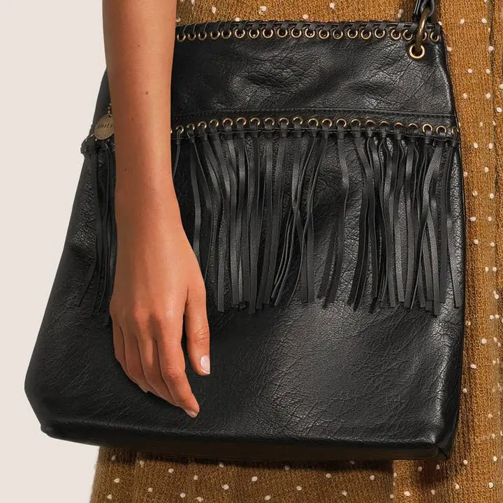 [DEAL OF THE DAY-LIVE ONLY] Ampere Creations June Fringe Tote Crossbody with Adjustable Sraps