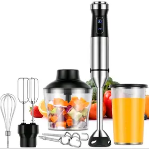 6-in-1 Immersion  Handheld Blender 1000W 20-Speed Turbo Mode WIth Dough Hooks, Egg Beaters Whisk 27.05oz Beaker 20.29oz Chopper Titanium Blades BPA-Free