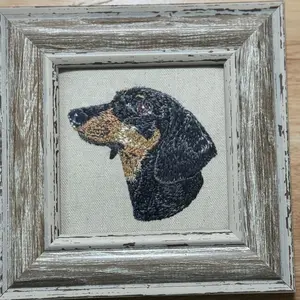 Dachshund Dog Machine Embroidered and Framed! Unique Canine Charm Tabletop Decor for Home or Office! Other Designs and Breeds Available! Desktop Decoration Sign