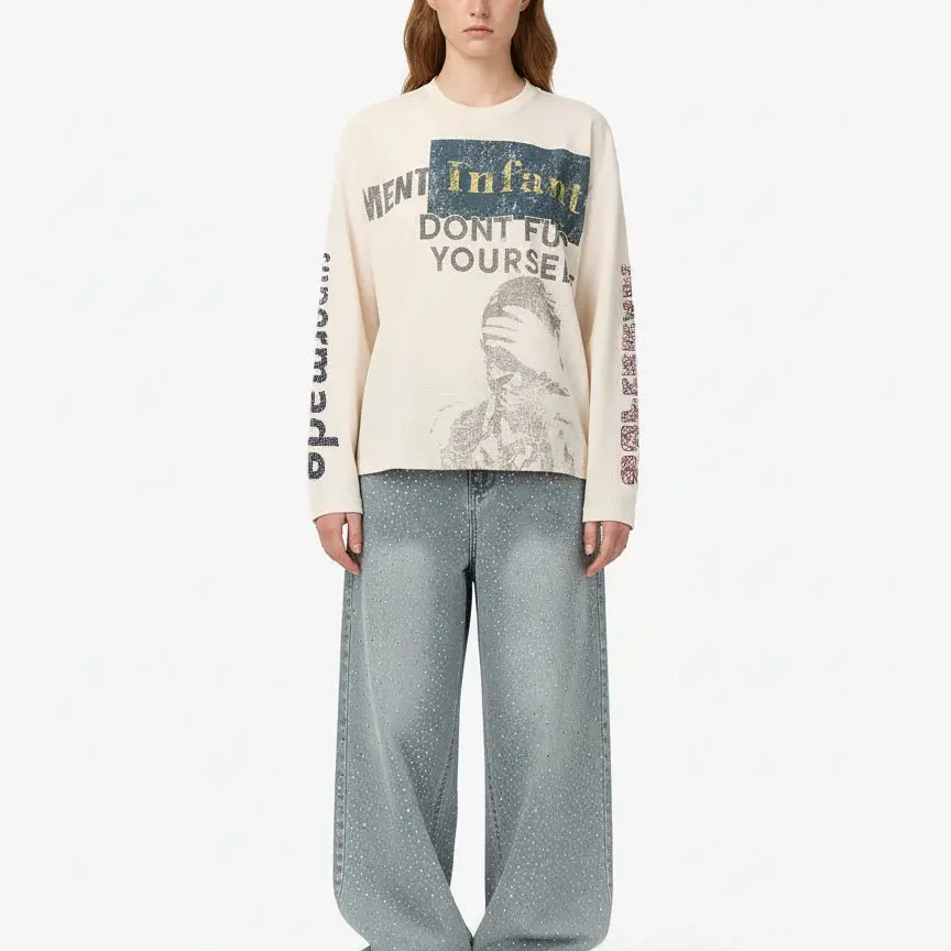 Thesupermade Whisper Women's Waffle Knit Graphic Print Sweatshirt, Casual Crewneck Style with Ribbed Long Sleeves for Everyday Wear, Knitwear, Fit, Round Neck, Statement, Streetwear, Tops, Sweatshirts For Women