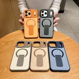 MagSafe Compatible Orange Gradient Phone Case for iPhone 16/17 Pro Max, Shockproof Case with Built-In Kickstand & Integrated Camera Protector,