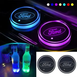 Ford Car Universal 7 Color LED Cup Holder Light, No Damage Installation Mood Water Cup Mat, Interior Upgrade Modification Part, Interior Car Lights