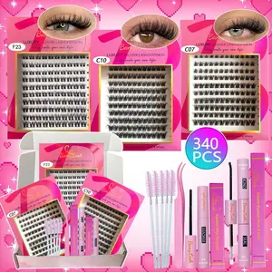 3 Boxes Natral Wispy Cluster Eyelash Extension Kit with Bond Seal Remover and Applicator Lash Brushes,Easy to Use at Home for Indovidual Cluster Eyelash Extension Make Up for Everyday Lash Clusters Eyelash Extensions Kit