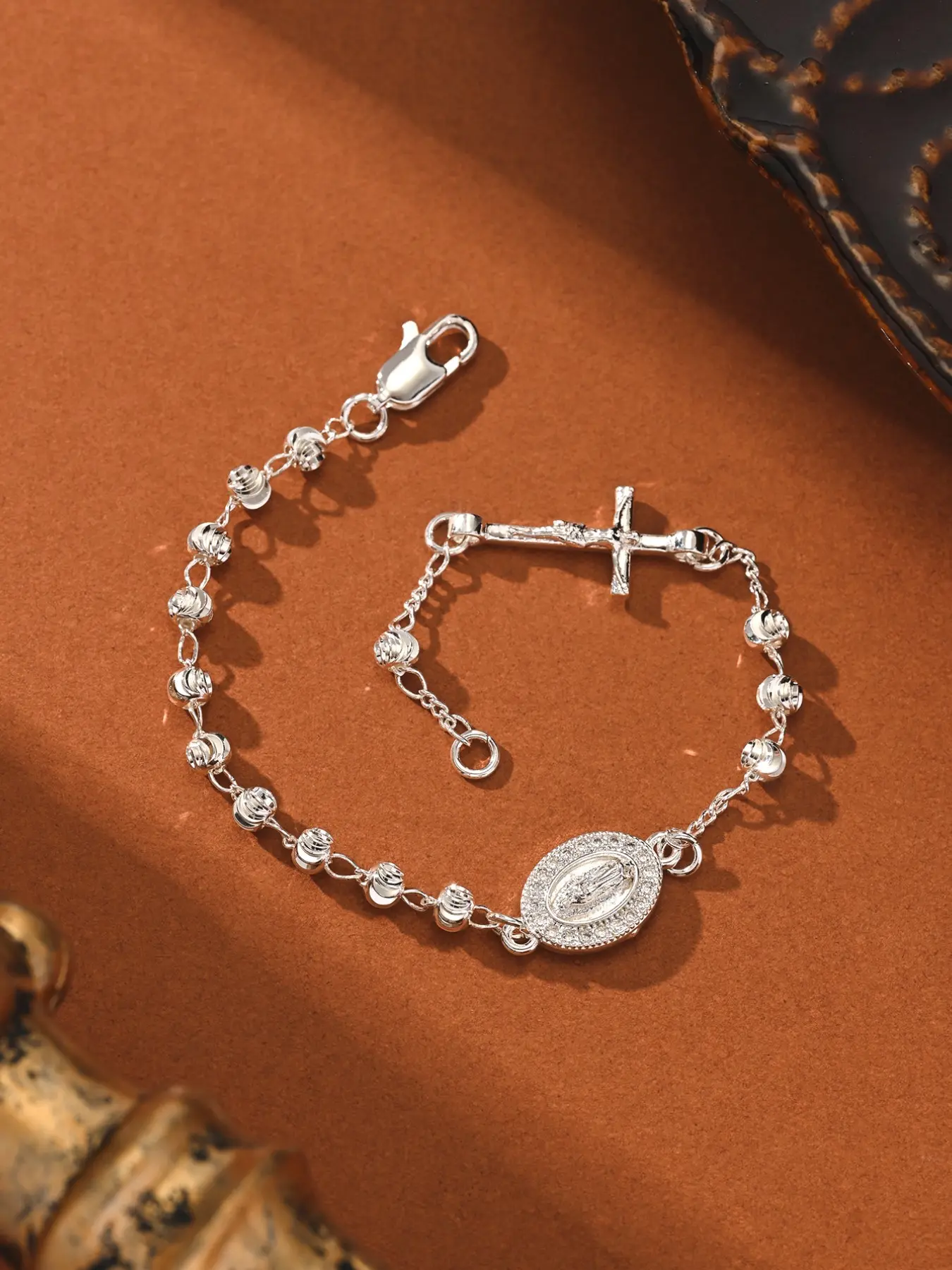 Platinum Plated Prayer Bead Bracelet with Cross and Virgin Mary, Multifunctional Accessory for Daily Wear and Gifts, Exquisite Bracelet, Religious Jewelry Gift, Faith Jewelry, Cross Bracelets