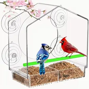 Acrylic transparent bird feeder, wall-mounted, adhesive type, compact feeder specifically designed for bird cages, Window bird feeder