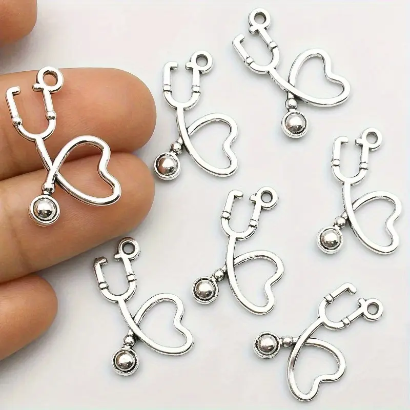 20pcs/set Zinc Alloy Medical Stethoscope Charms, Heart Pendant, Minimalist Heart Charm for DIY Necklaces, Bracelets, Earrings and Jewelry Making, DIY Jewelry Accessories, DIY Jewelry Decoration
